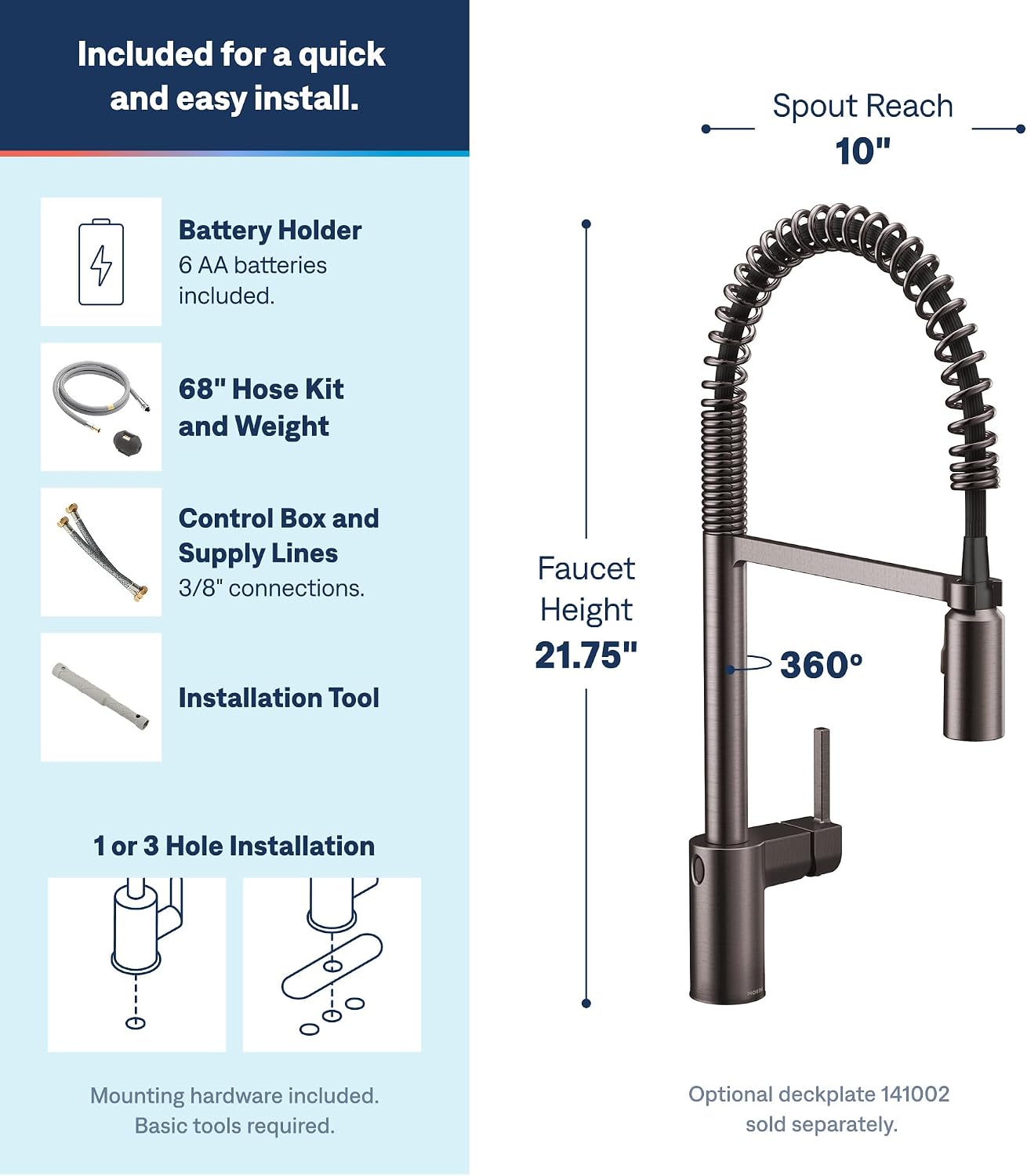 Moen Align Spring Touchless Kitchen Faucet, Black Stainless, 5923EWBLS