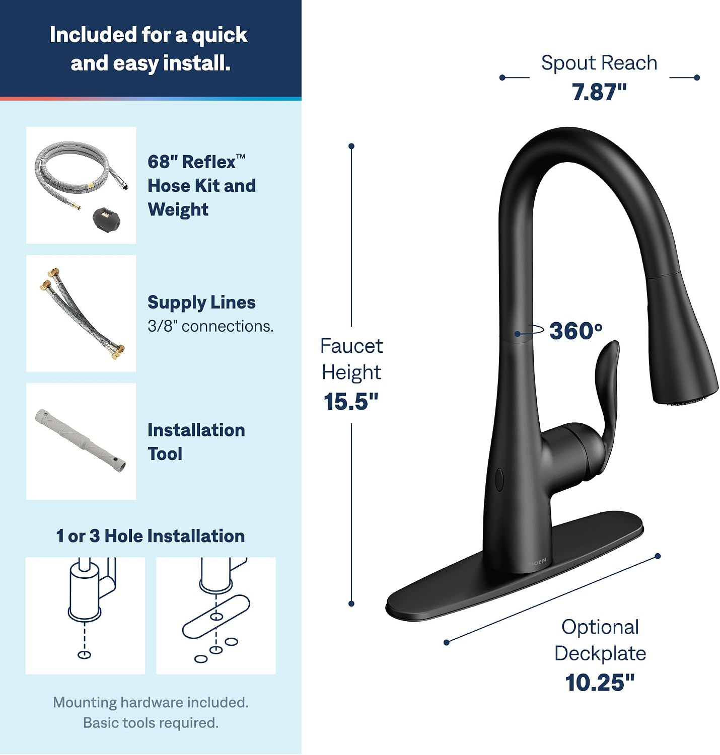 Moen Arbor MotionSense Wave Touchless Kitchen Faucet, Matte Black, 7594EWBL