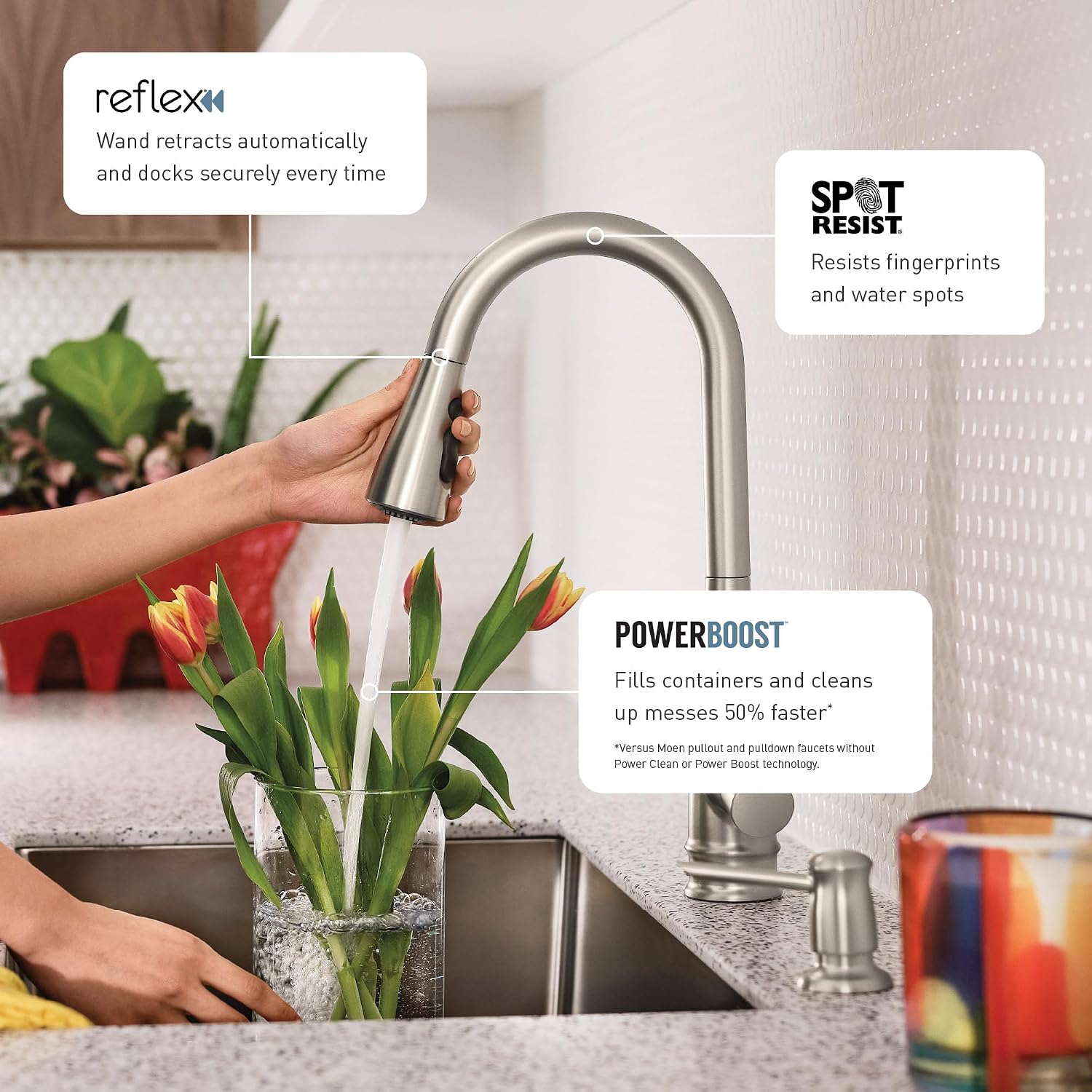 Moen S73204SRS Weymouth Two Handle Pulldown Bridge Kitchen Faucet, Spot Resist Stainless