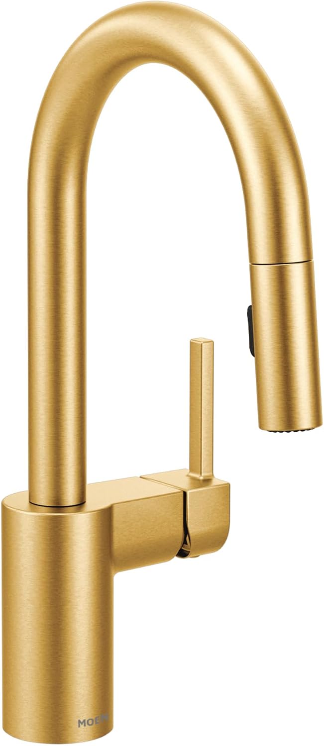 Moen Align Brushed Gold One-Handle Modern Pulldown Bar Faucet with Power Clean featuring Reflex Docking System, 5965BG