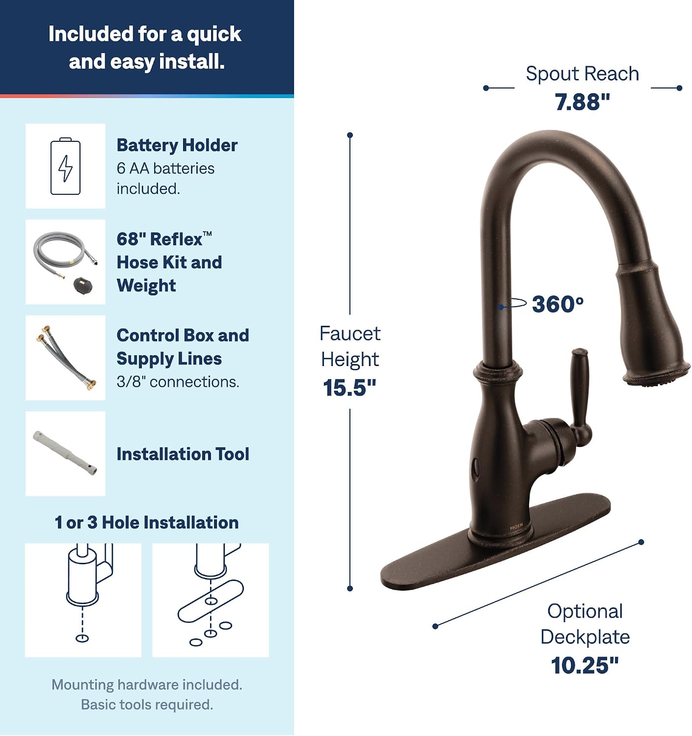 Moen Brantford MotionSense Wave Touchless Kitchen Faucet, Oil Rubbed Bronze, 7185EWORB