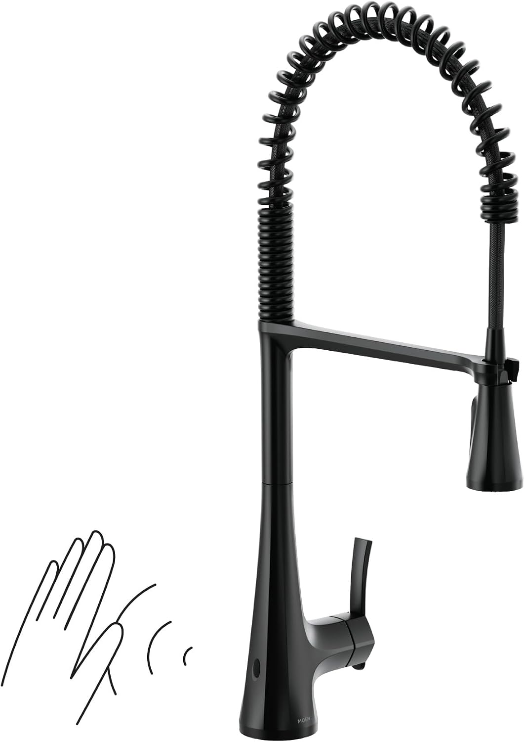 Moen Sinema Matte Black Touchless High Arc Pulldown Kitchen Faucet with Sprayer, Wave Motion Sensor, Accent Handle Included, S5235EWBL