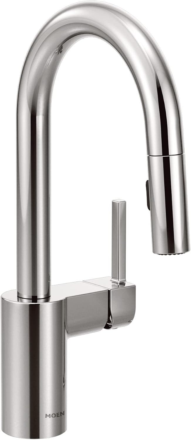 Moen Align Chrome One-Handle Pulldown Bar Faucet with Power Clean featuring Reflex Docking Spray Head, 1-3 Hole Bar Sink Faucet with Retractable Sprayer, 5965