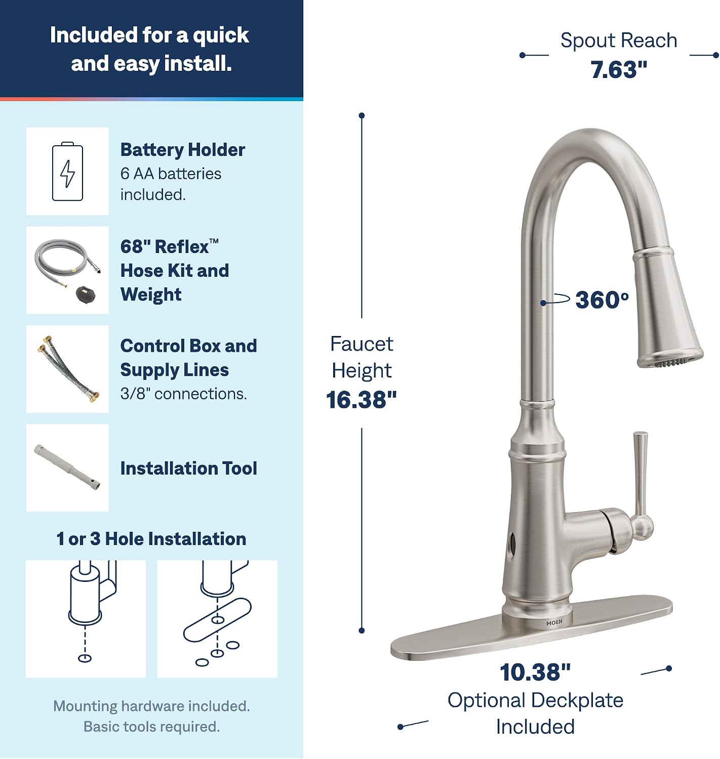 Moen Jaslynn Pulldown Kitchen Faucet, Spot Resist Stainless, 87618EWSRS