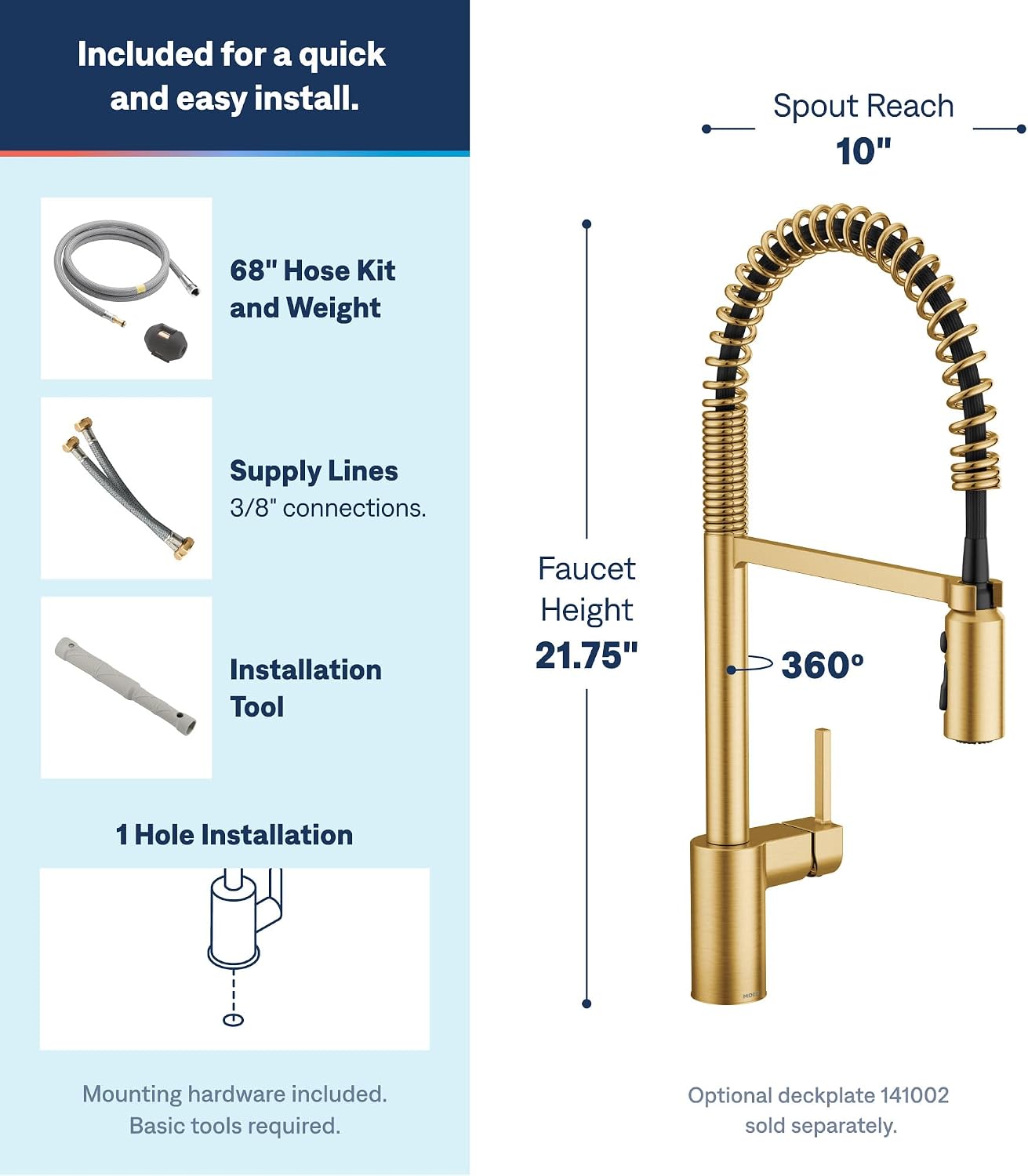 Moen Align Pulldown Kitchen Faucet, Brushed Gold, 5923BG