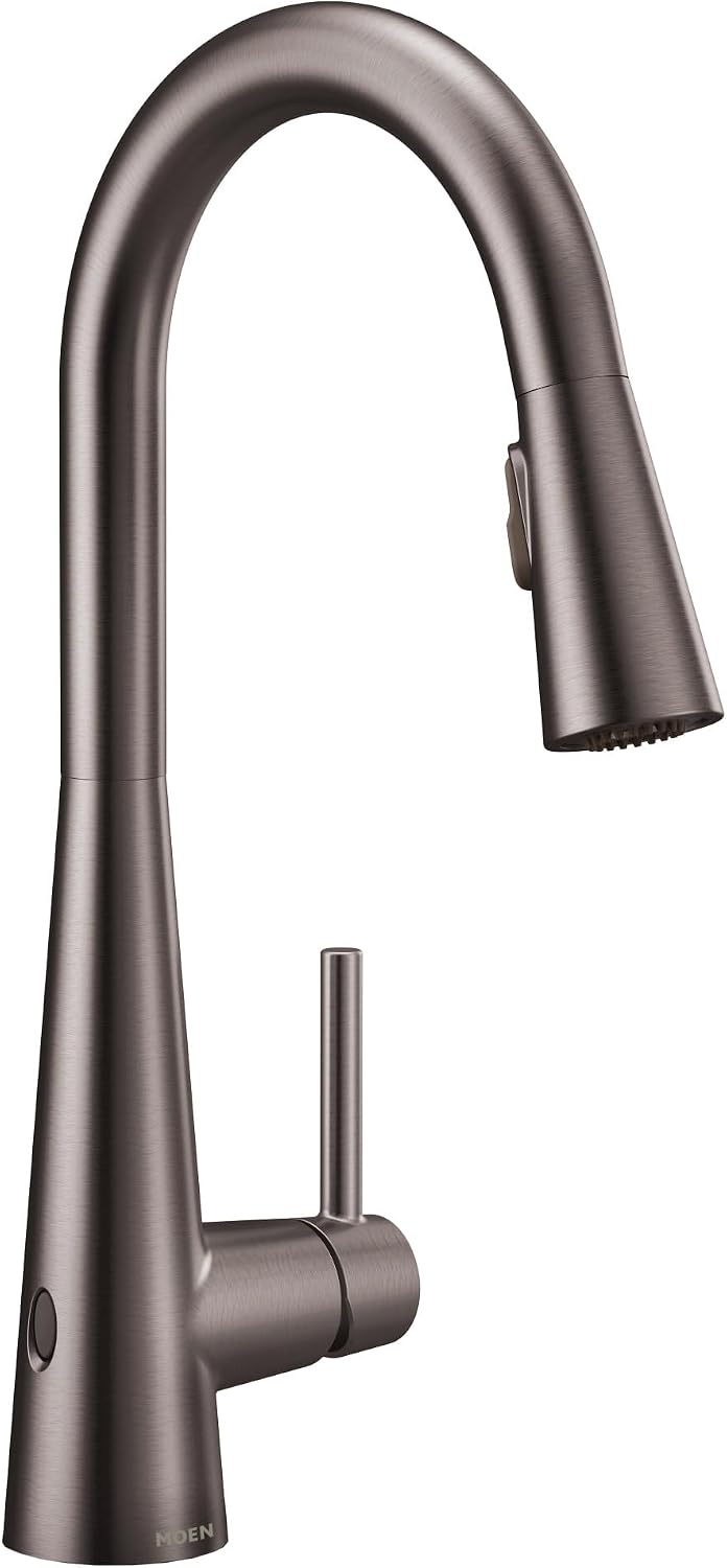 Moen Sleek Spot Resist Black Stainelss Motionsense Wave Sensor Touchless One-Handle High Arc Pulldown Modern Kitchen Faucet Featuring Power Clean, 7864EWBLS Spot Resist Black Stainless