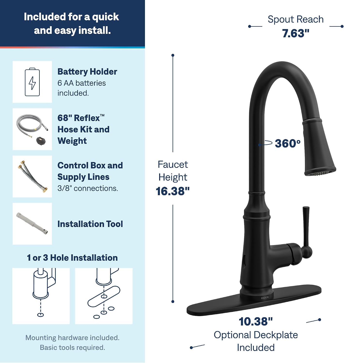 Moen Jaslynn Pulldown Kitchen Faucet, Matte Black, 87618EWBL
