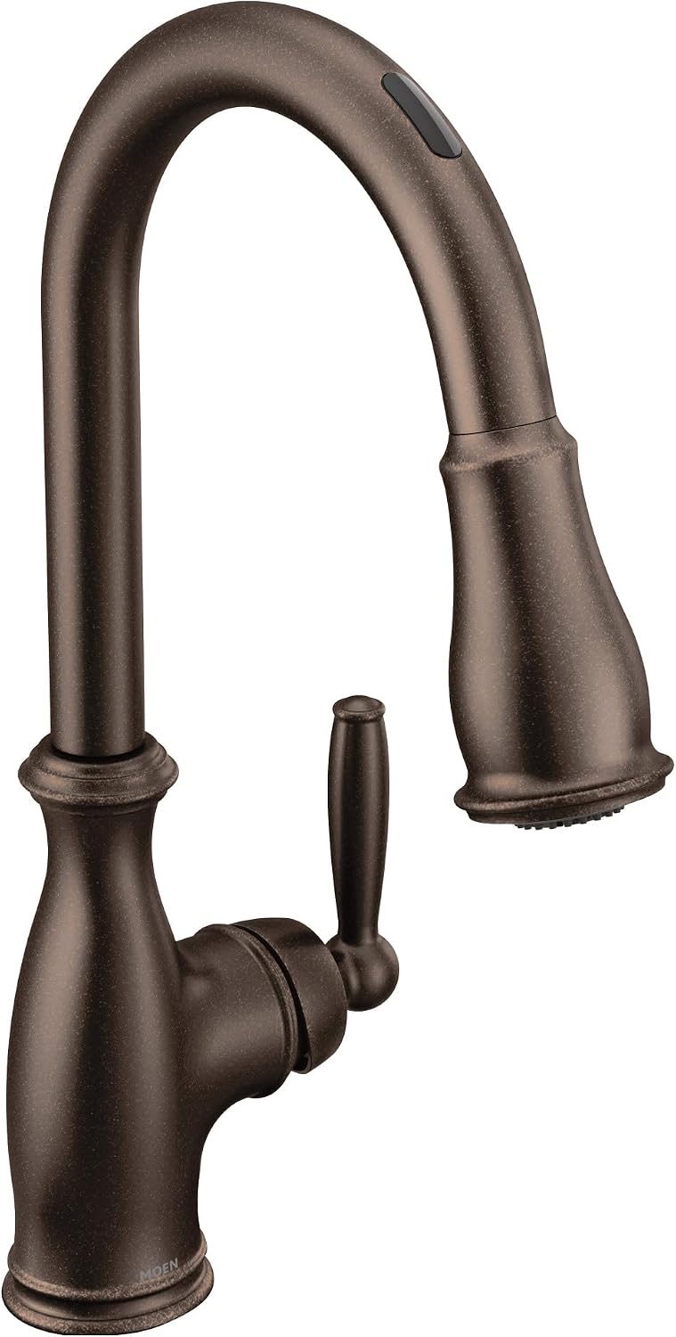 Moen Brantford Oil Rubbed Bronze Smart Faucet, Touchless Pull Down Sprayer Kitchen Faucet with Voice Control and Power Boost, Traditional Kitchen Faucet, Easy Installation, 7185EVORB