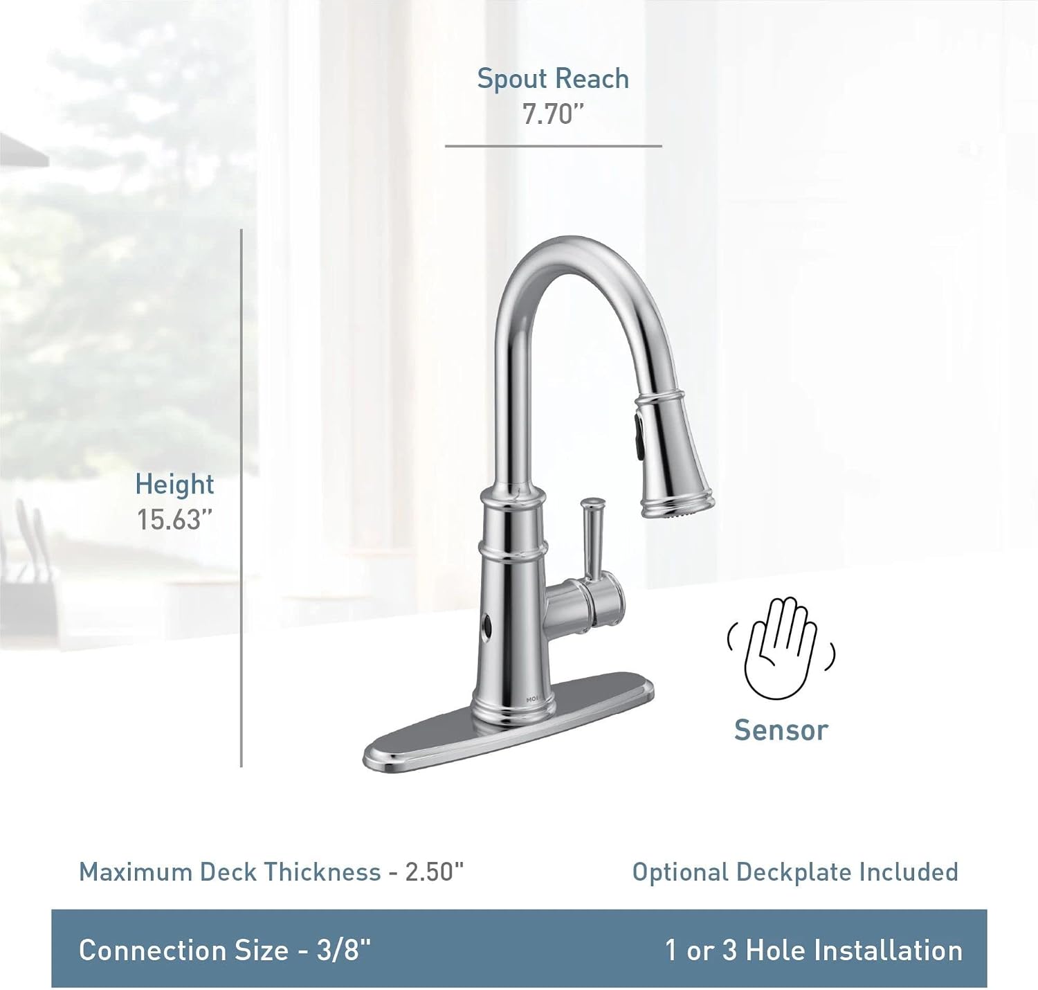 Moen Belfield MotionSense Wave Touchless Faucet, Stainless, 7260EWSRS Spot Resist Stainless