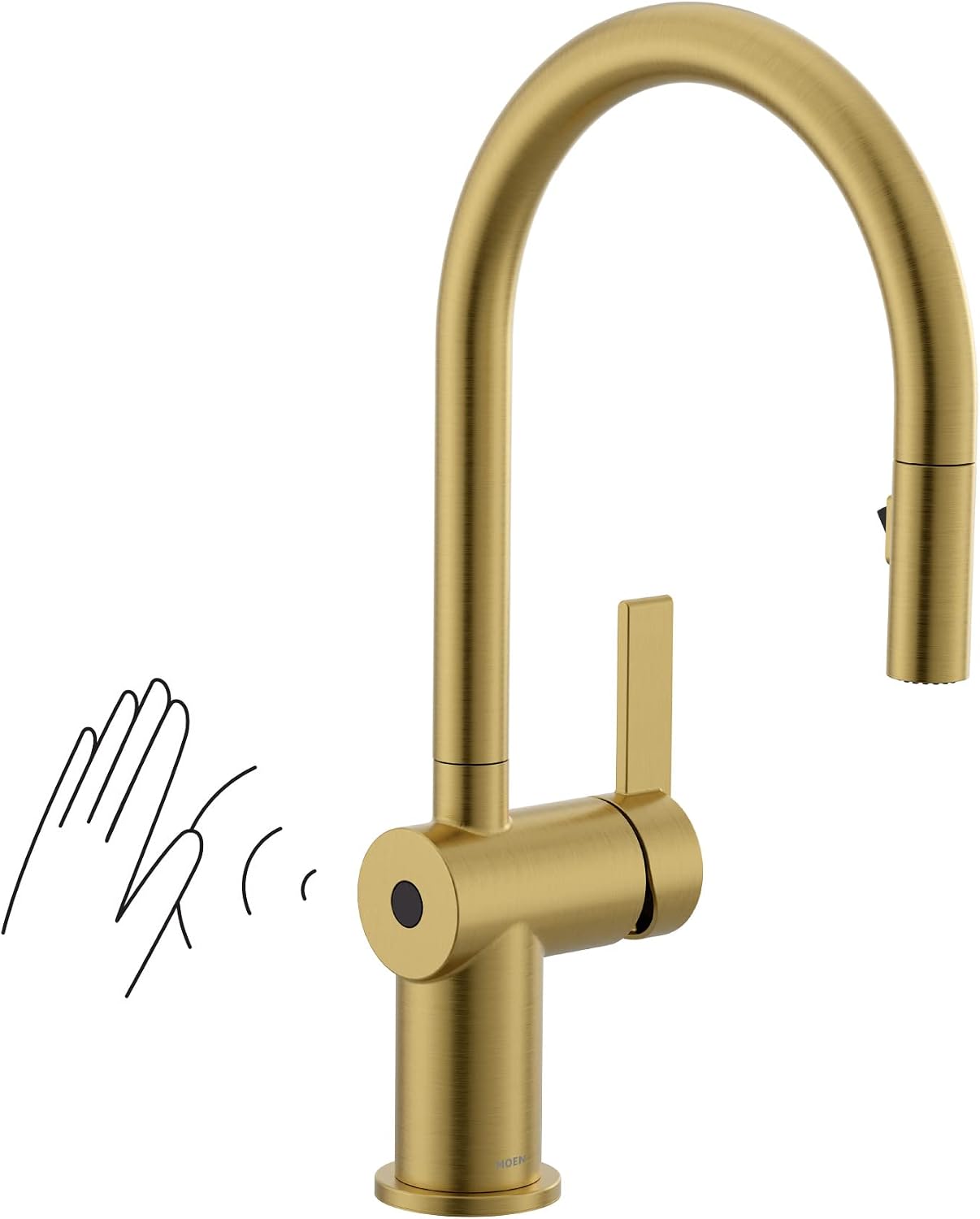 Moen Brushed Gold Cia Motionsense Wave Sensor Touchless One Handle Pulldown Kitchen Faucet Featuring Power Clean, 7622EWBG
