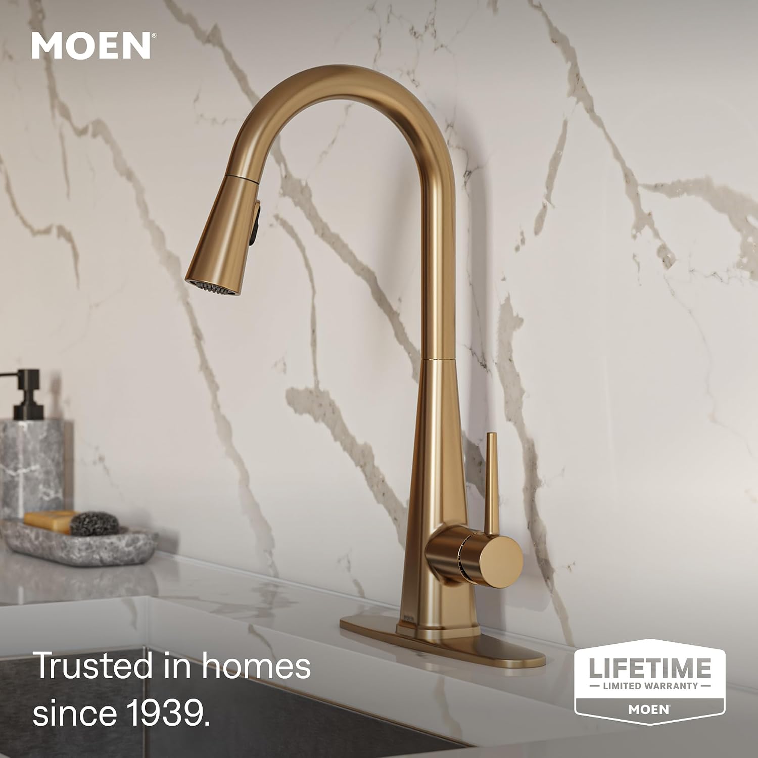Moen Swyre Pulldown Kitchen Faucet, Bronzed Gold, 87508EWBZG