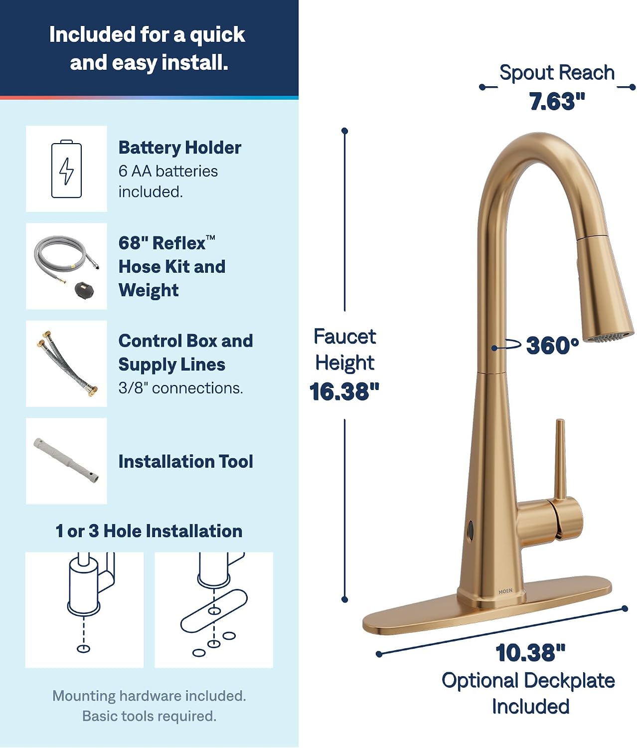 Moen Swyre Pulldown Kitchen Faucet, Bronzed Gold, 87508EWBZG