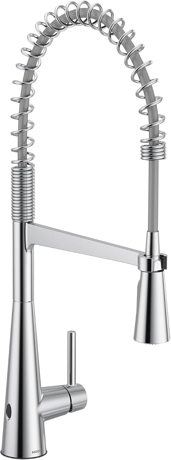 Moen Sleek Chrome One-Handle Touchless High Arc Pulldown Kitchen Faucet, Modern Spring Kitchen Sink Faucet with Pulldown Sprayer Head and Wave Motion Sensor, 5925EWC
