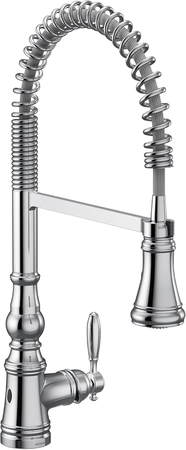 Moen Weymouth Chrome Motionsense Wave Touchless Kitchen Faucet, Traditional Spring Kitchen Sink Faucet with Pulldown Sprayer and Hands-Free Sensor, S73104EWC