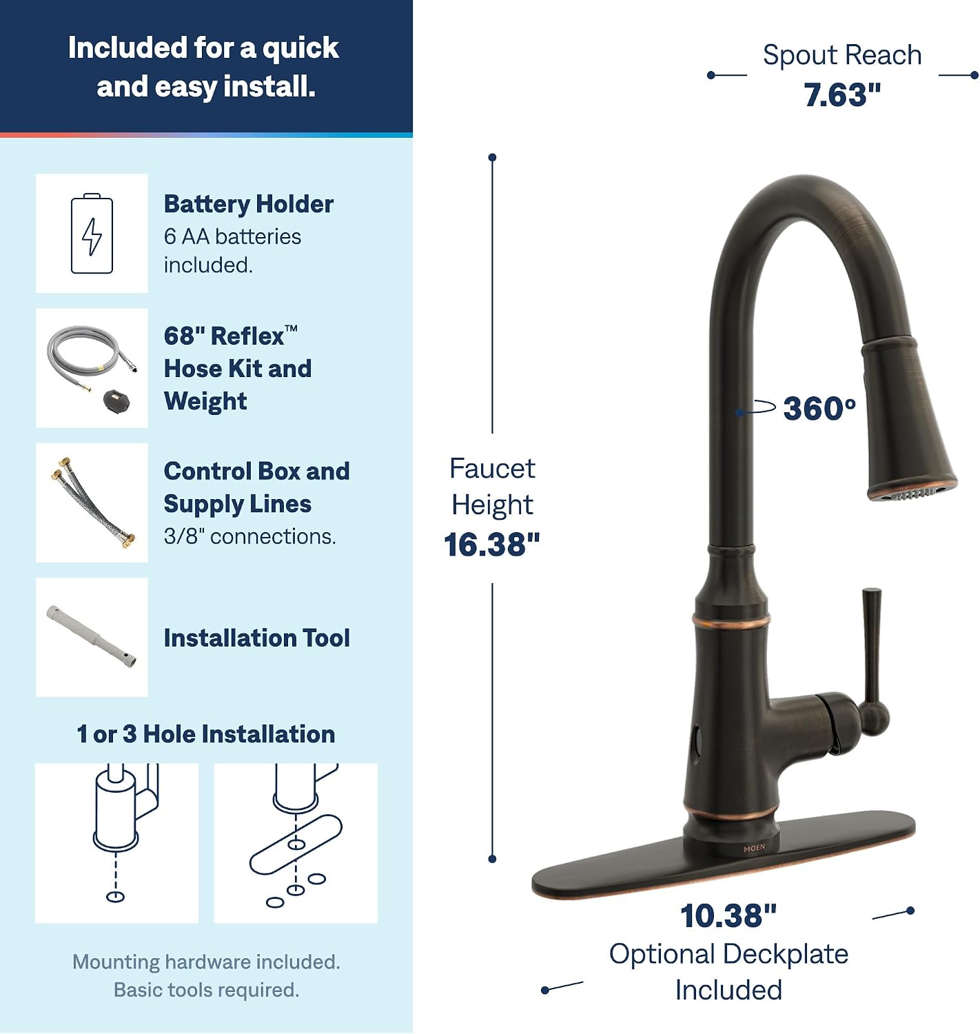 Moen Jaslynn MotionSense Wave Kitchen Faucet, Mediterranean Bronze, 87618EWBRB
