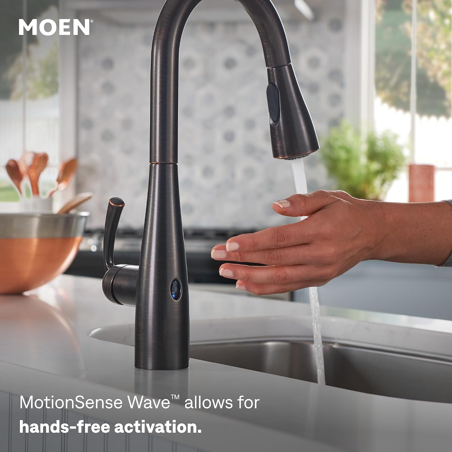 Moen Jaslynn MotionSense Wave Kitchen Faucet, Mediterranean Bronze, 87618EWBRB