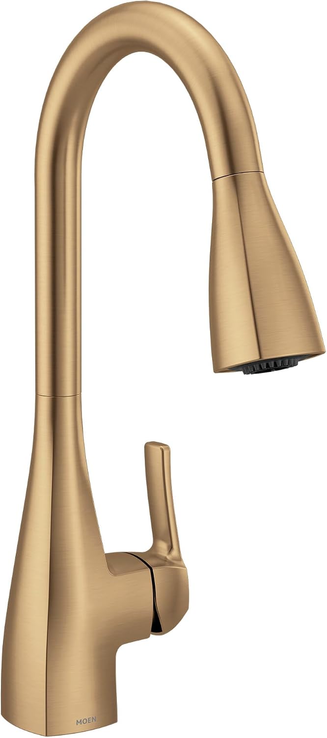 Moen Kiran Bronzed Gold One-Handle High Arc Pulldown Kitchen Faucet with Power Clean, 87599BZG