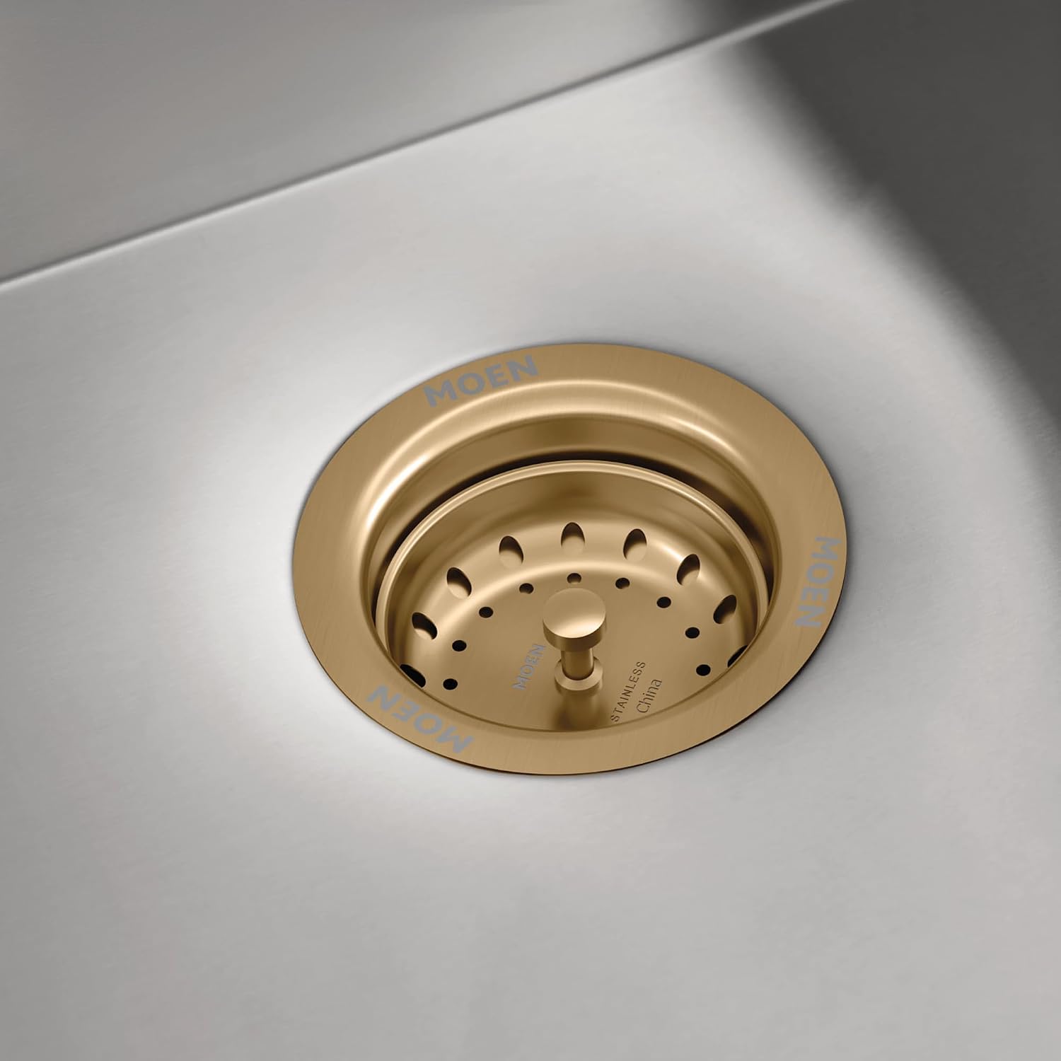 Moen 22038BZG Kitchen Sink Basket Strainer with Removable Basket, Bronzed Gold