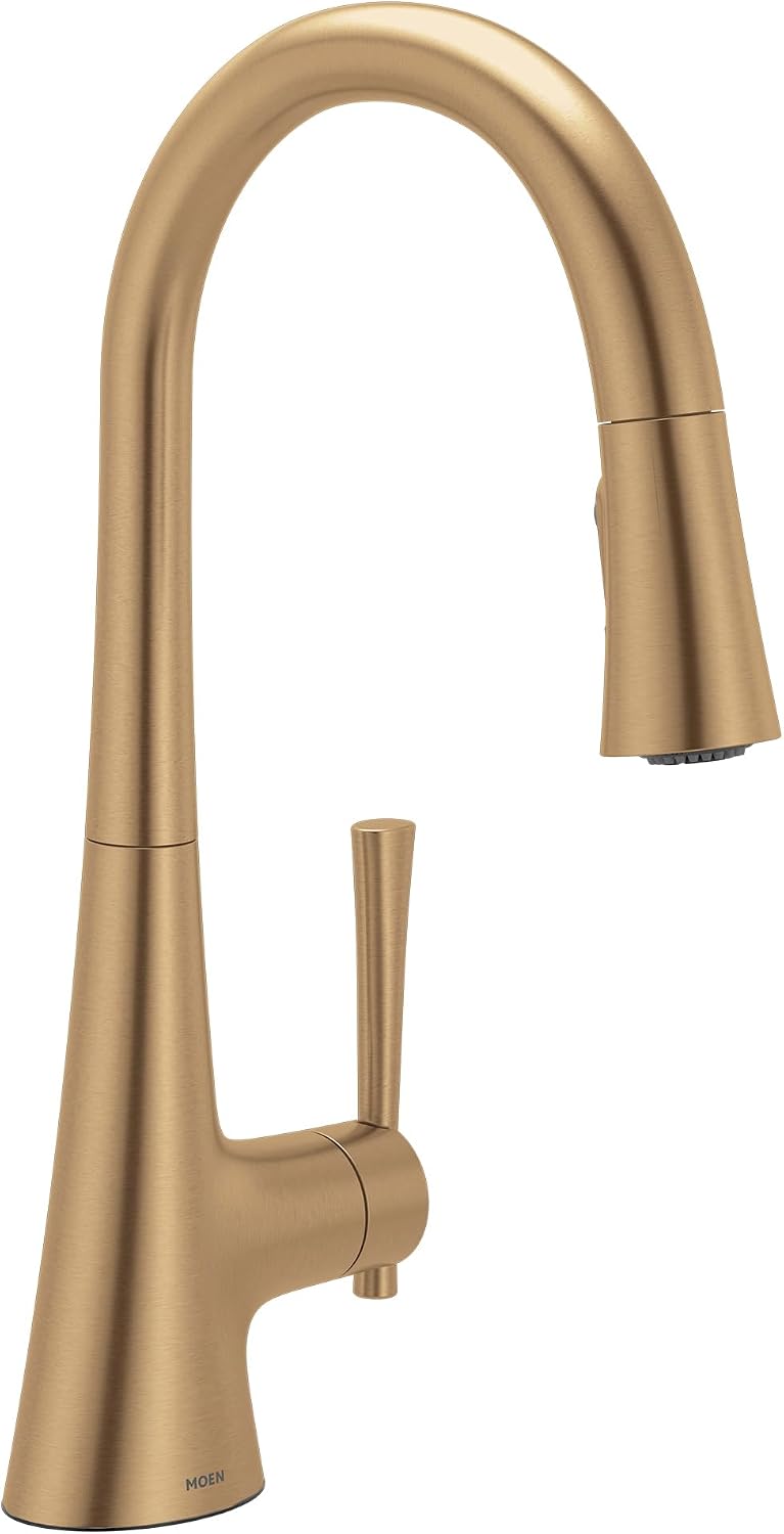 Moen Kurv Bronzed Gold Pulldown Kitchen Faucet Featuring Power Boost and Reflex, Transitional Kitchen Faucet, One-Handle Easy Installation, 9126BZG