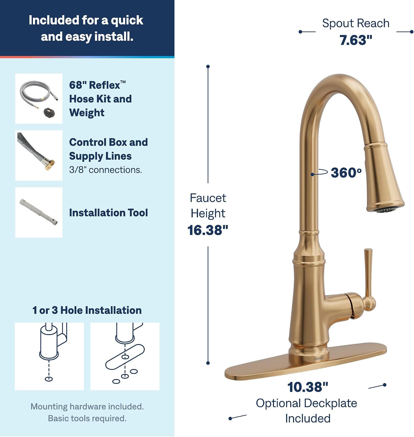 Moen Jaslynn Pulldown Kitchen Faucet, Bronzed Gold, 87618BZG