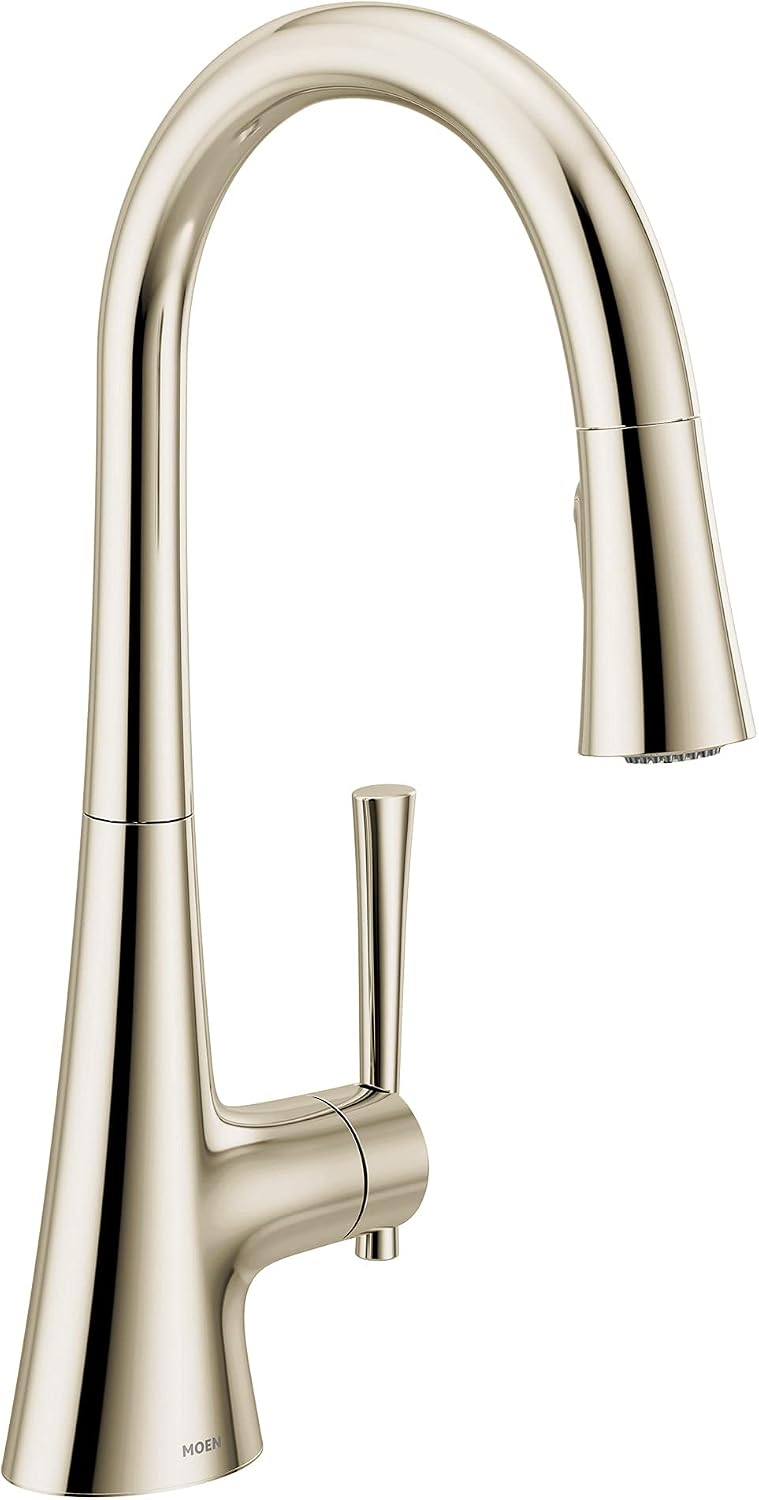 Moen Kurv Polished Nickel Pulldown Kitchen Faucet Featuring Power Boost and Reflex, Transitional Kitchen Faucet, One-Handle Easy Installation, 9126NL