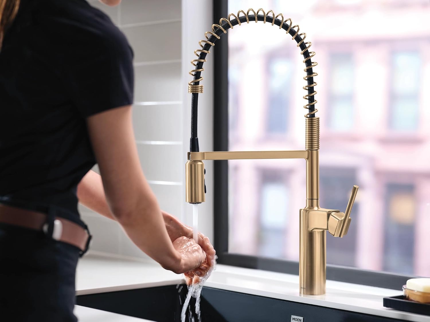 Moen Inara 87863BZG Spring Pulldown Kitchen Faucet, Bronzed Gold