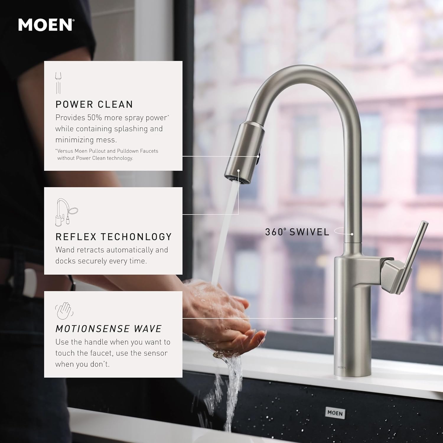 Moen Inara MotionSense Wave Kitchen Faucet, Bronzed Gold, 87463EWBZG