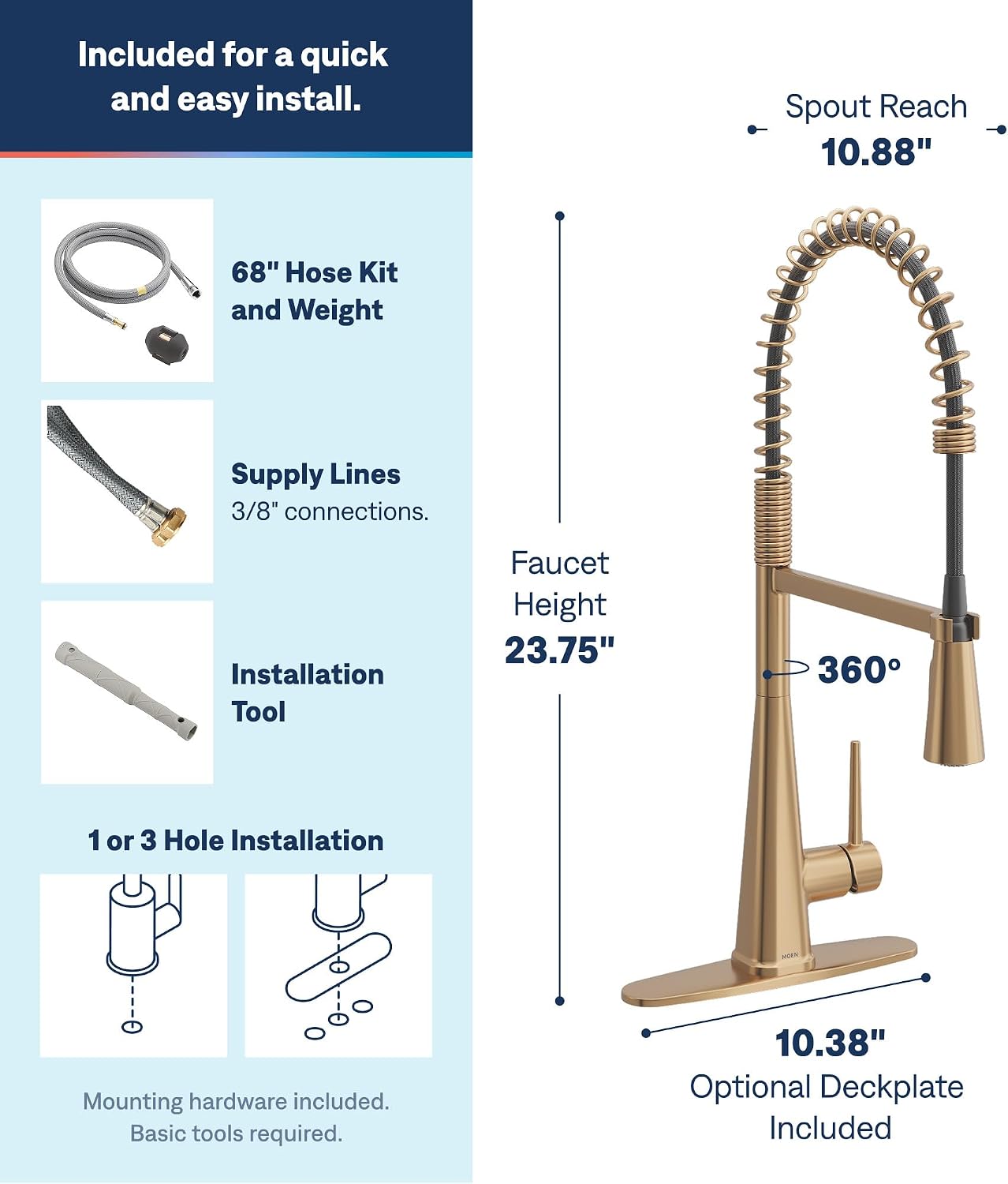 Moen Swyre Spring Pulldown Kitchen Faucet, Bronzed Gold, 87538BZG