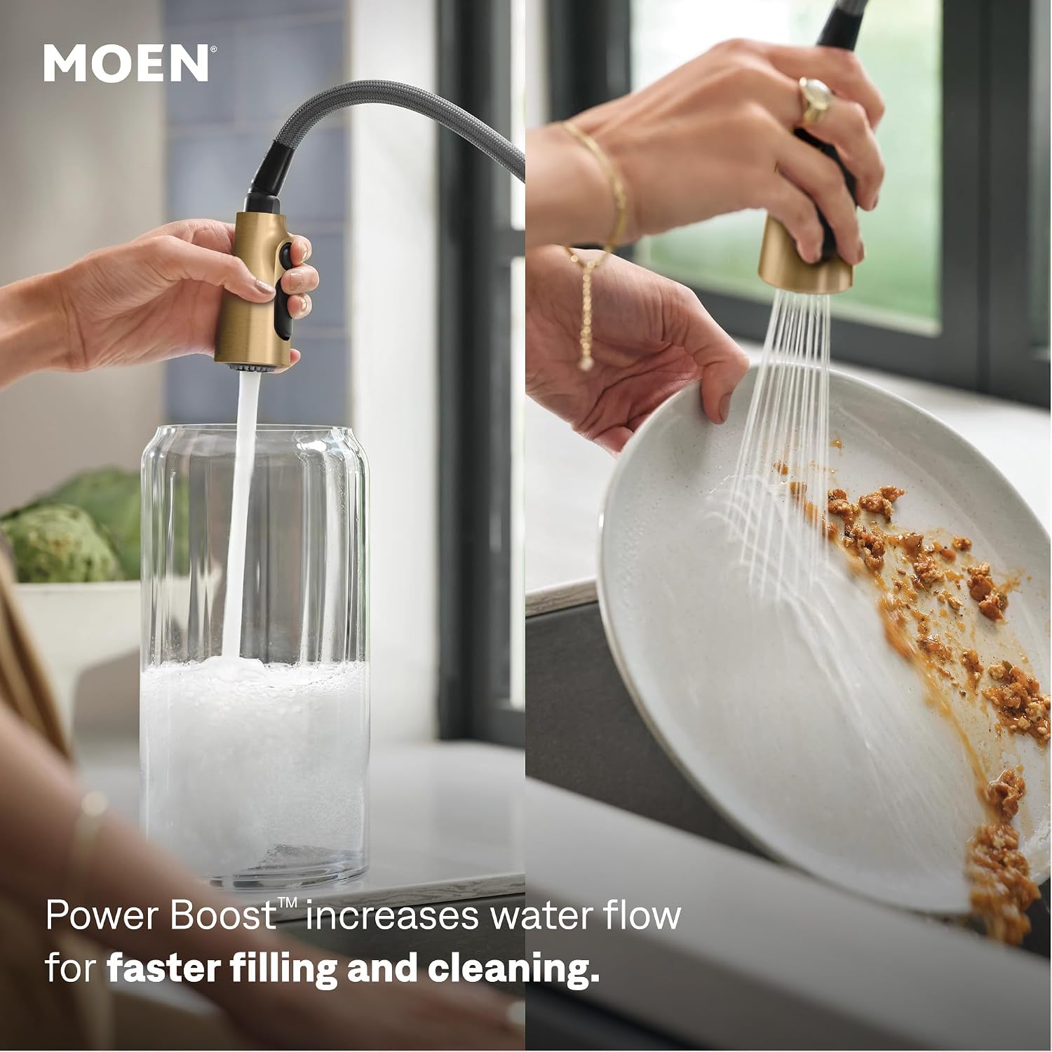 Moen Swyre Spring Pulldown Kitchen Faucet, Bronzed Gold, 87538BZG