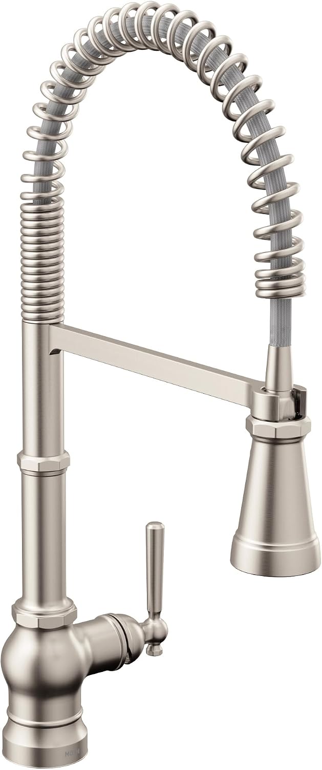 Moen Paterson Stainless Spring Pulldown Kitchen Faucet with Pre-Rinse and Power Boost, Traditional Kitchen Faucet, One Handle Easy Installation, Spot Resist Finish, S72103SRS Spot Resist Stainless