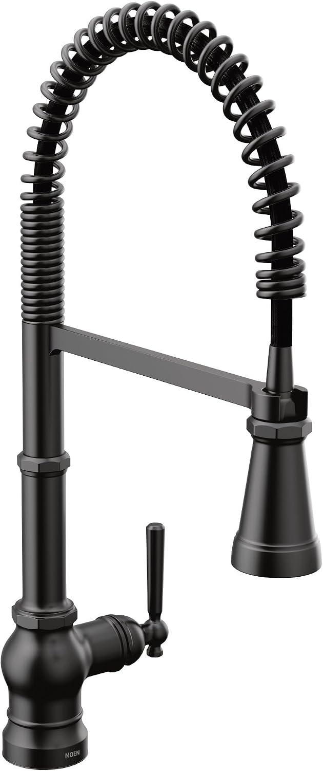 Moen Paterson Matte Black Spring Pulldown Kitchen Faucet with Pre-Rinse and Power Boost, Traditional Kitchen Faucet, One Handle Easy Installation, S72103BL