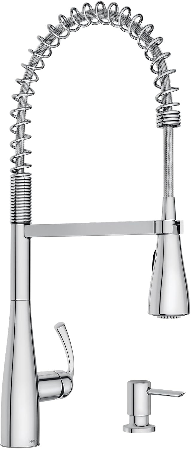 Moen Essie Chrome One-Handle High Arc Pre-Rinse Spring Pulldown Kitchen Faucet with Power Clean, 87814