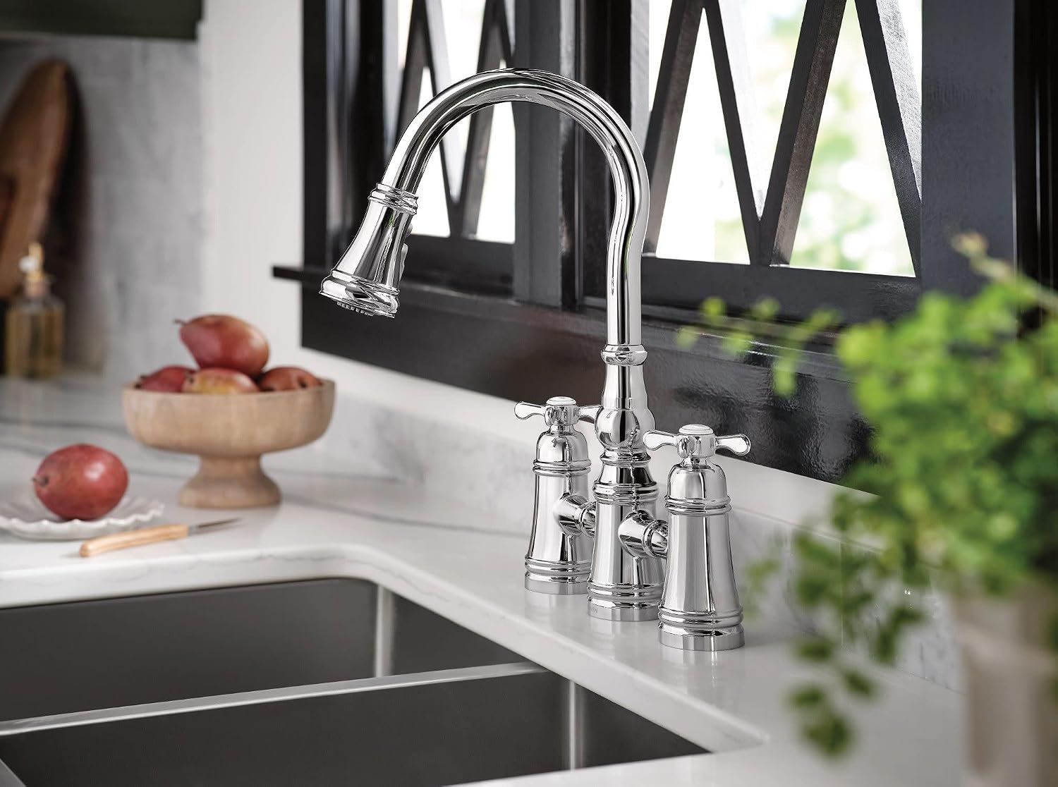 Moen Weymouth Chrome Two Handle Pulldown Bridge Kitchen Faucet, S73204