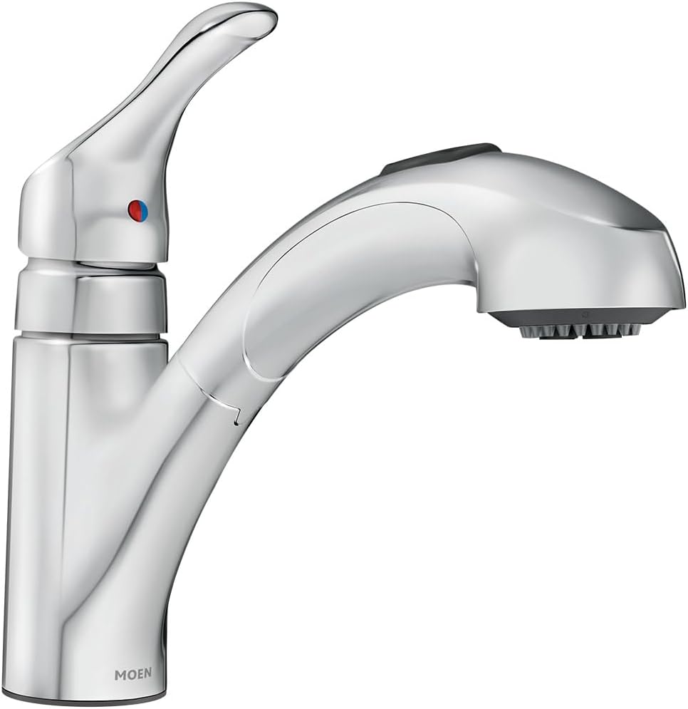 Moen 87316C Renzo Single Handle Low Arc Pullout Kitchen Faucet Featuring Power Clean, Chrome