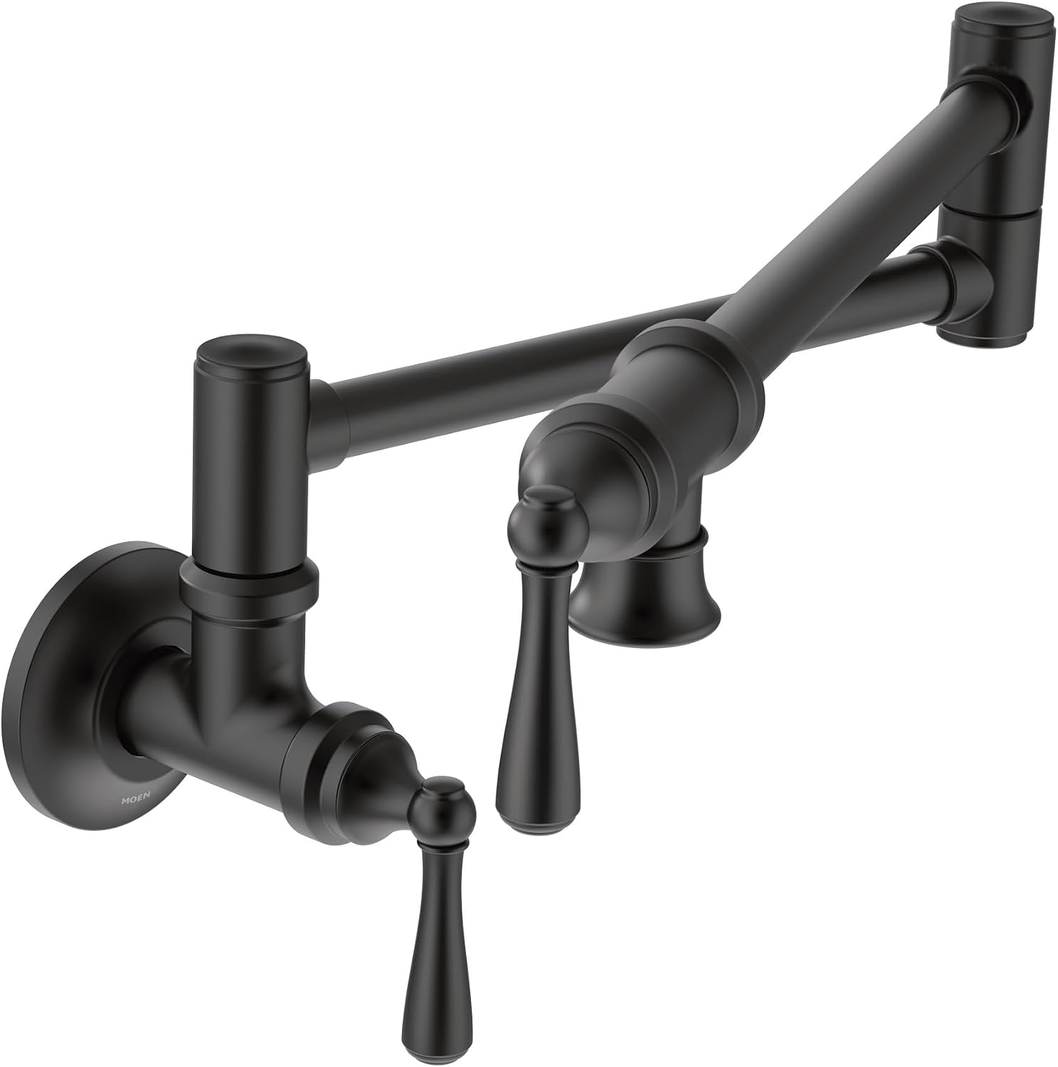 Moen S664BL Traditional Wall Mount Swing Arm Folding Pot Filler Kitchen Faucet, Matte Black