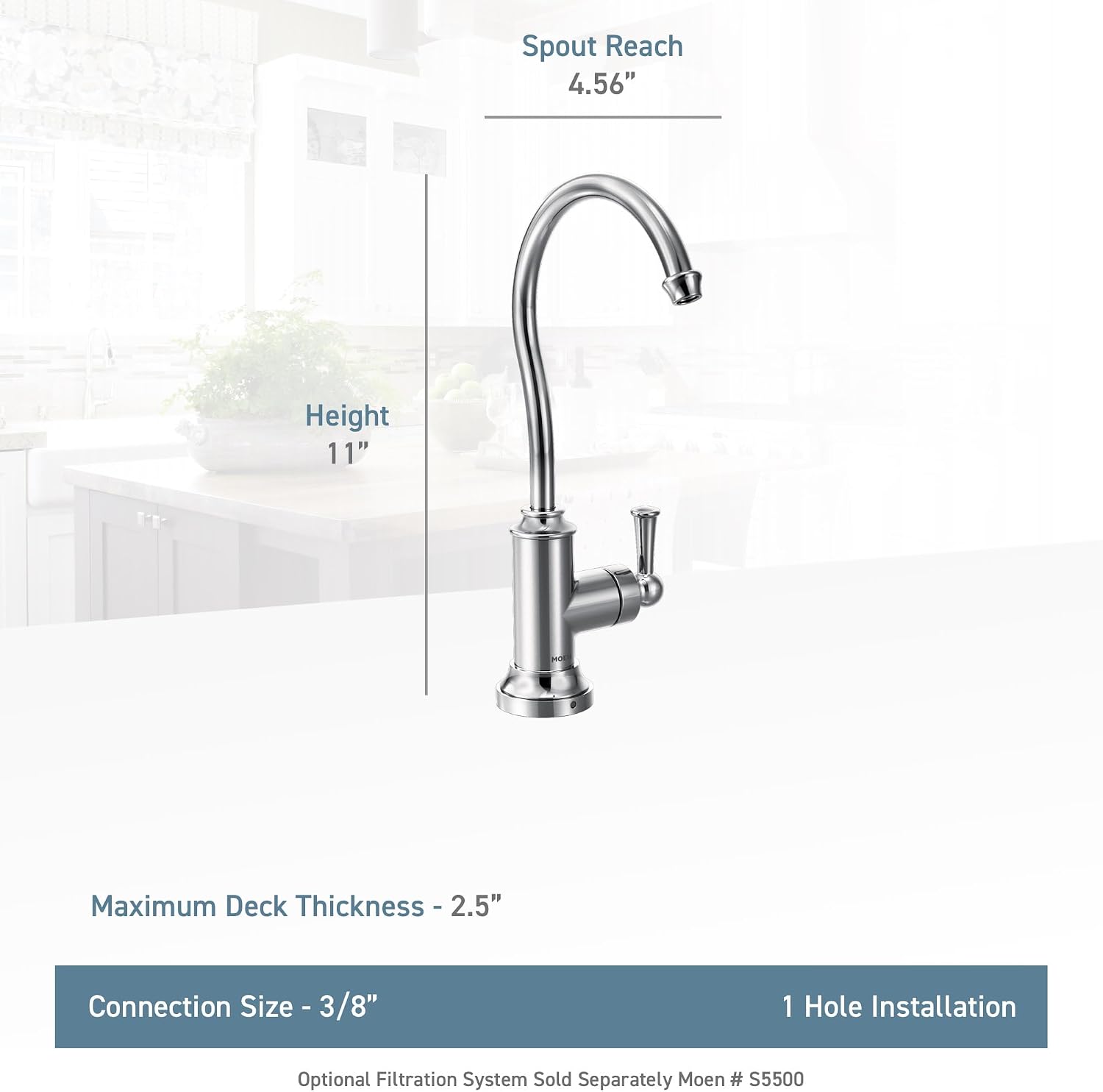 Moen Sip Cold Water Beverage Faucet, Polished Nickel, S5510NL