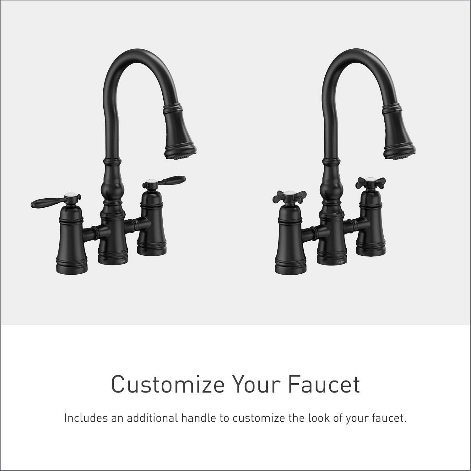Moen Weymouth Matte Black Two Handle Pulldown Bridge Kitchen Faucet, S73204BL