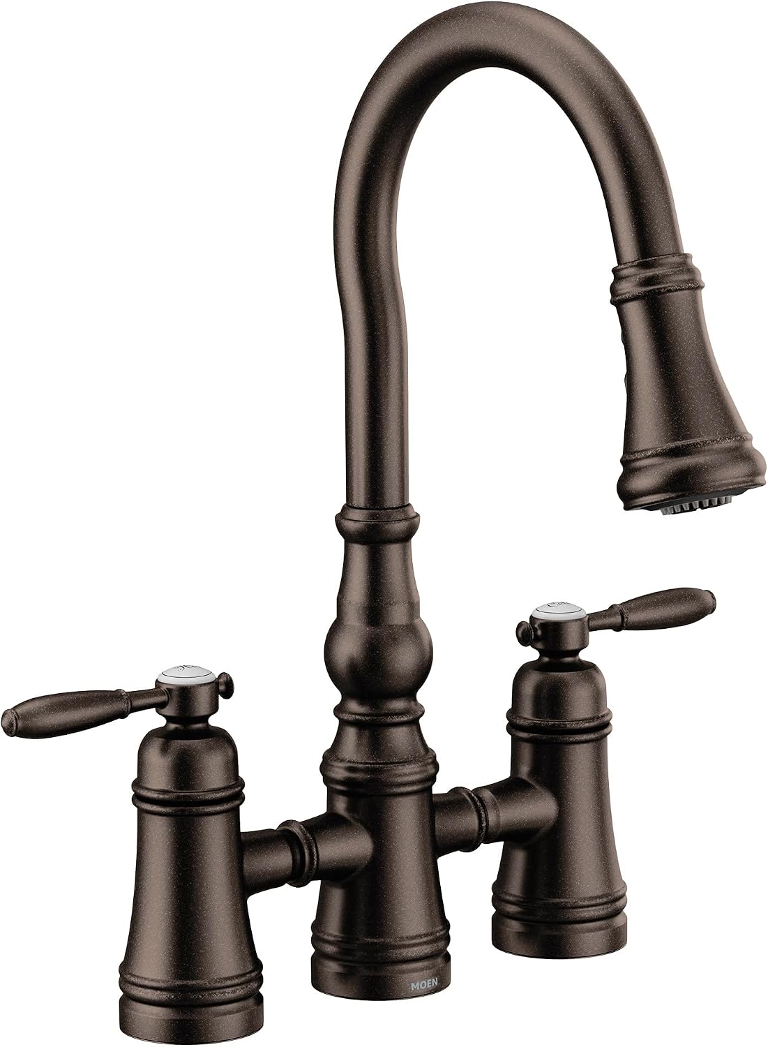 Moen S73204ORB Weymouth Two Handle Pulldown Bridge Kitchen Faucet, Oil Rubbed Bronze