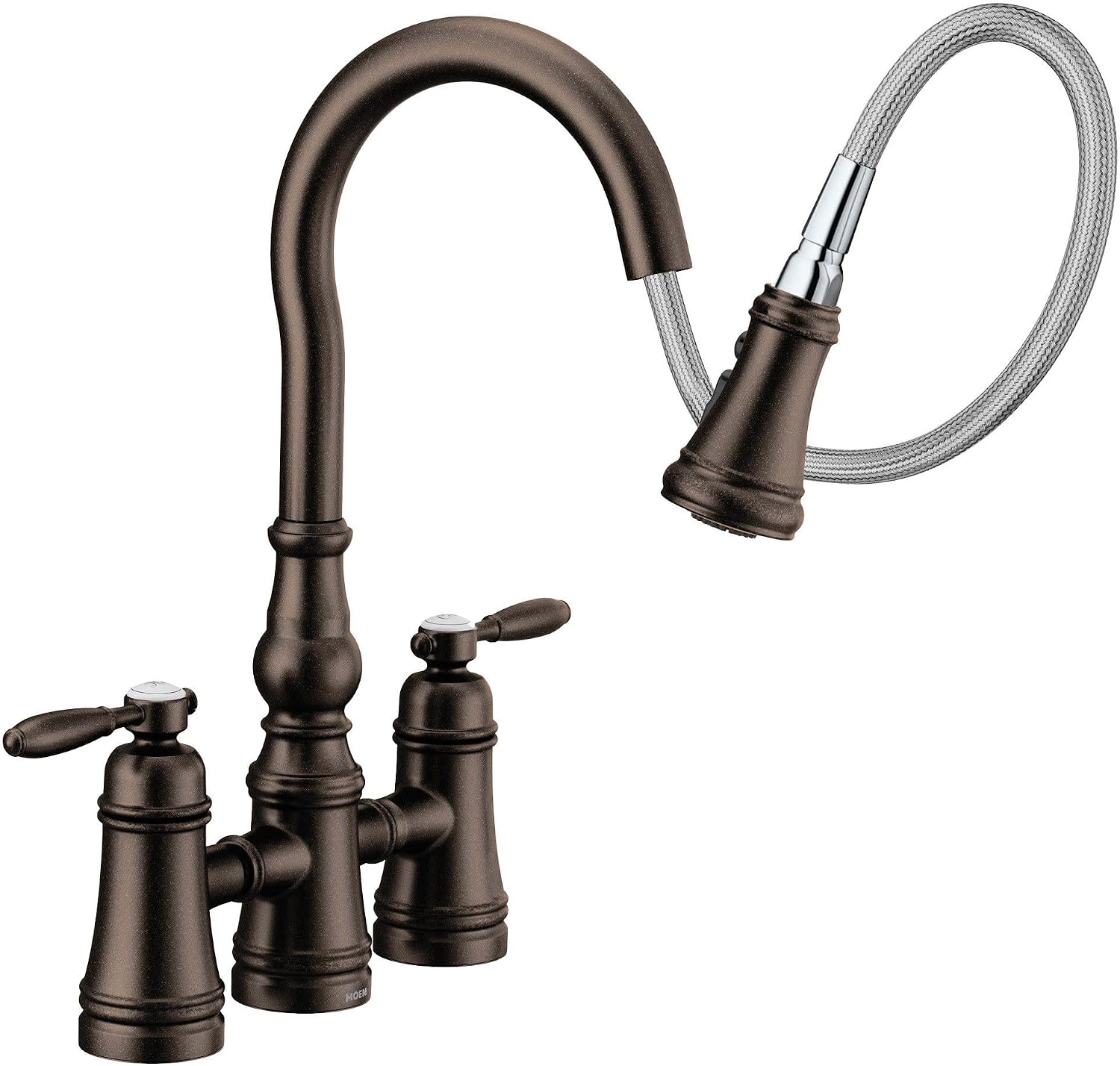 Moen S73204ORB Weymouth Two Handle Pulldown Bridge Kitchen Faucet, Oil Rubbed Bronze