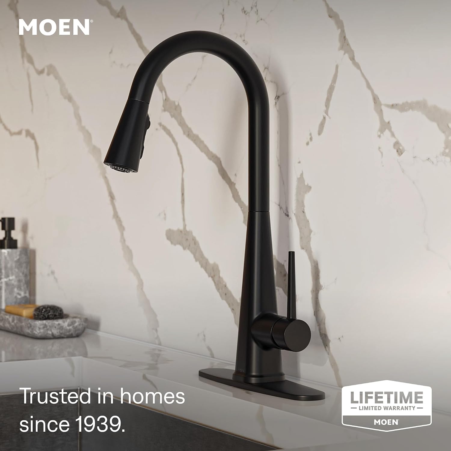 Moen Swyre Pulldown Kitchen Faucet, Matte Black, 87508BL