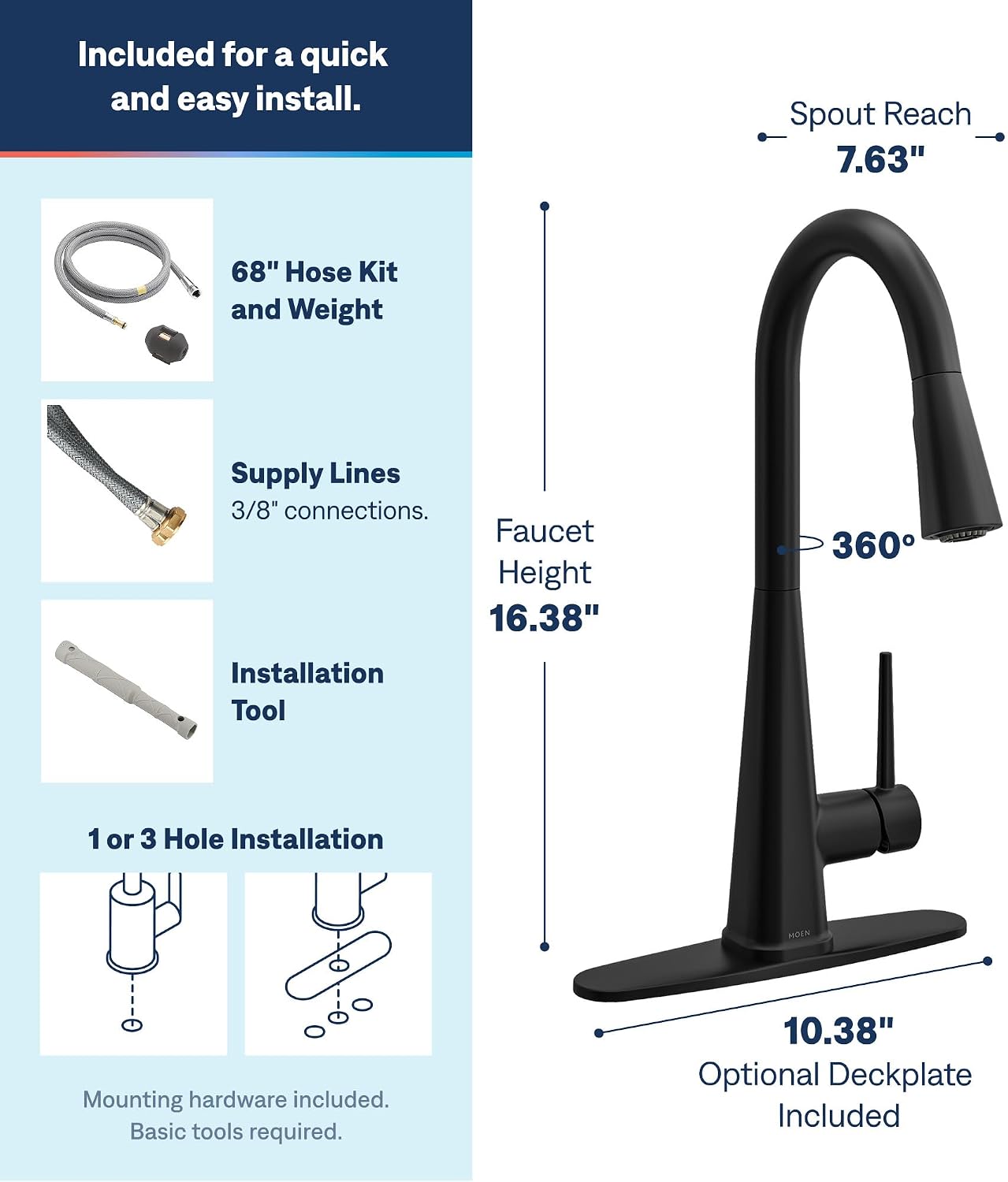 Moen Swyre Pulldown Kitchen Faucet, Matte Black, 87508BL