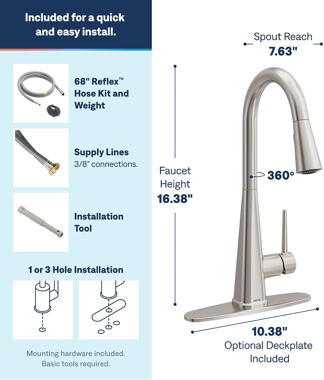 Moen Swyre Pulldown Kitchen Faucet, Spot Resist Stainless, 87508SRS