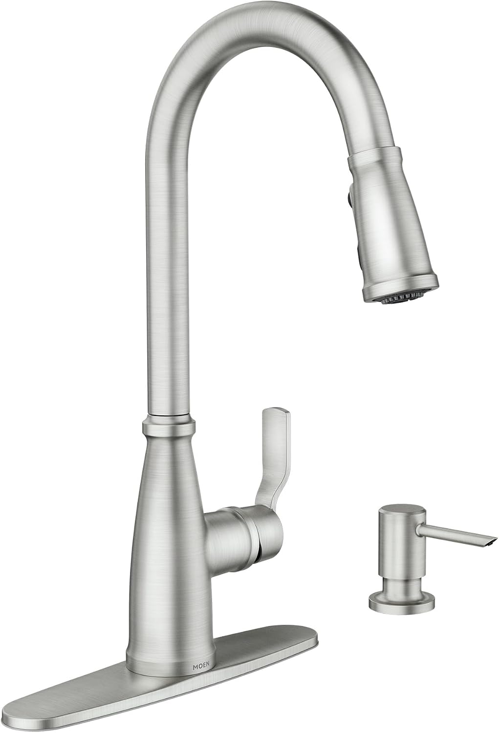 Moen Nolia Stainless Kitchen Faucet with Soap Dispenser, Pull Down Sprayer with Power Boost, Transitional High Arc Kitchen Faucet, One-Handle Easy Installation, Spot Resist Finish, 87071SRS Spot Resist Stainless