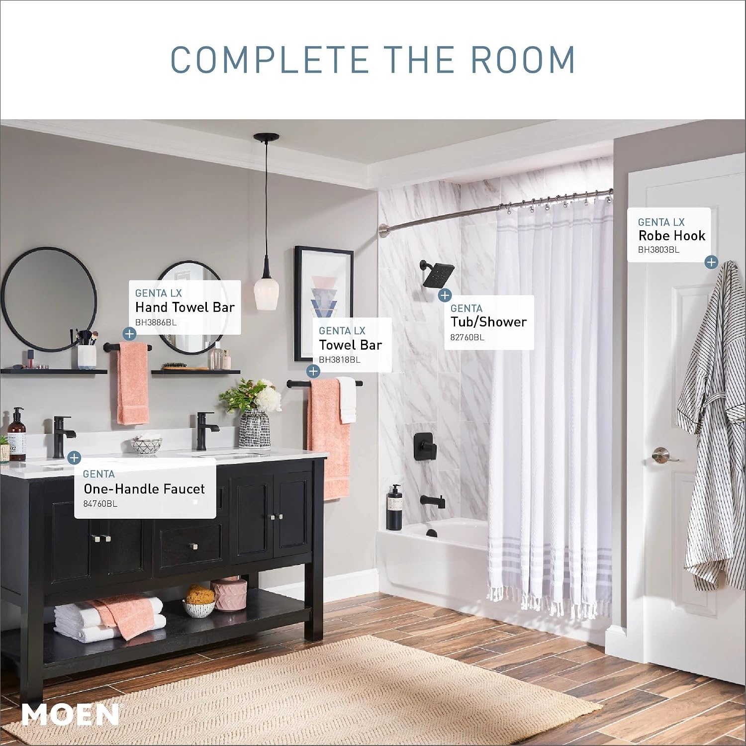 Moen Genta LX Towel Bar, Matte Black, BH3886BL