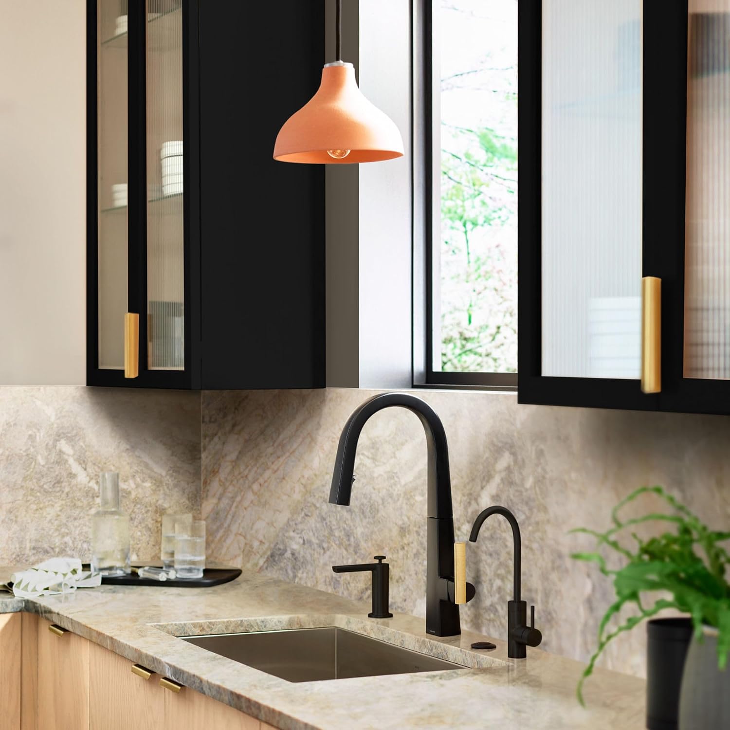 Moen Modern Kitchen Soap Dispenser, Matte Black, S3947BL Brushed Nickel