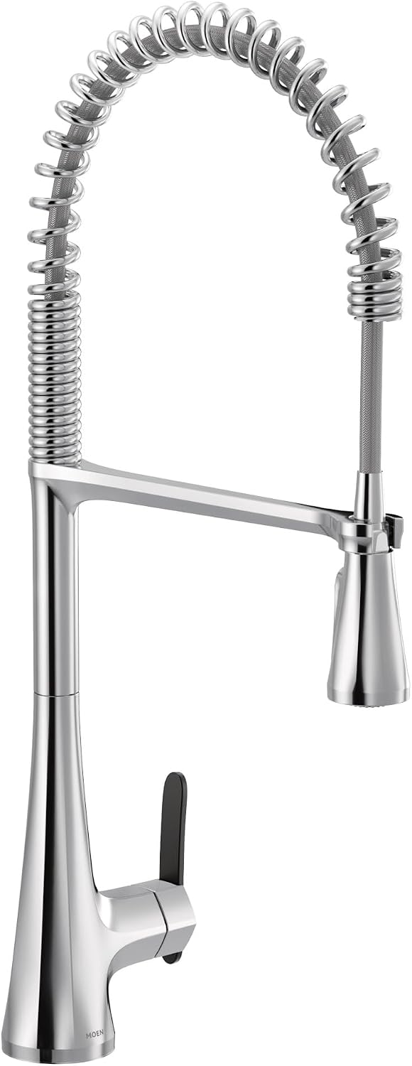 Moen Sinema Chrome Spring Pulldown Kitchen Faucet with Pre-Rinse and Power Boost, Modern Kitchen Faucet, One Handle Easy Installation, S5235
