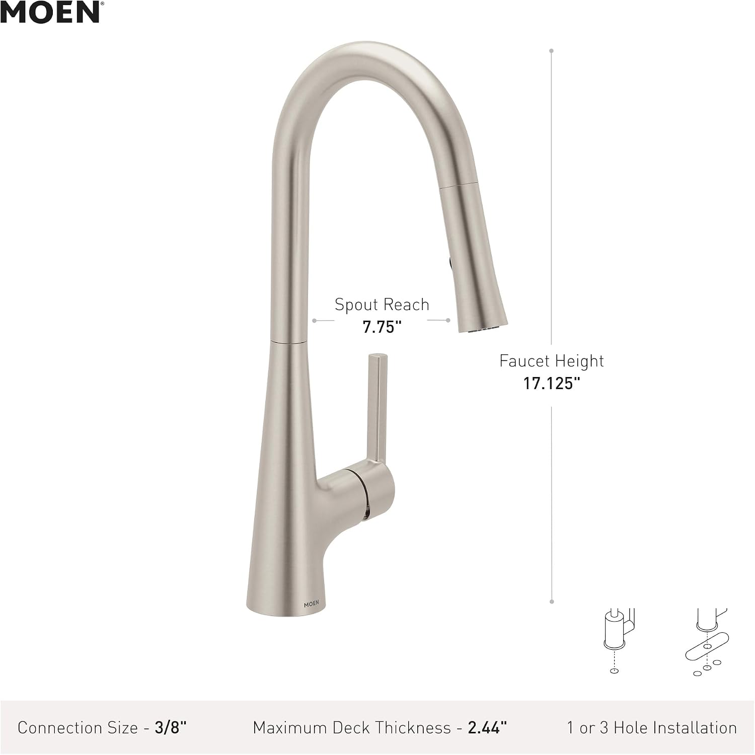 Moen Ronan Pulldown Kitchen Faucet, Spot Resist Stainless, 87918SRS