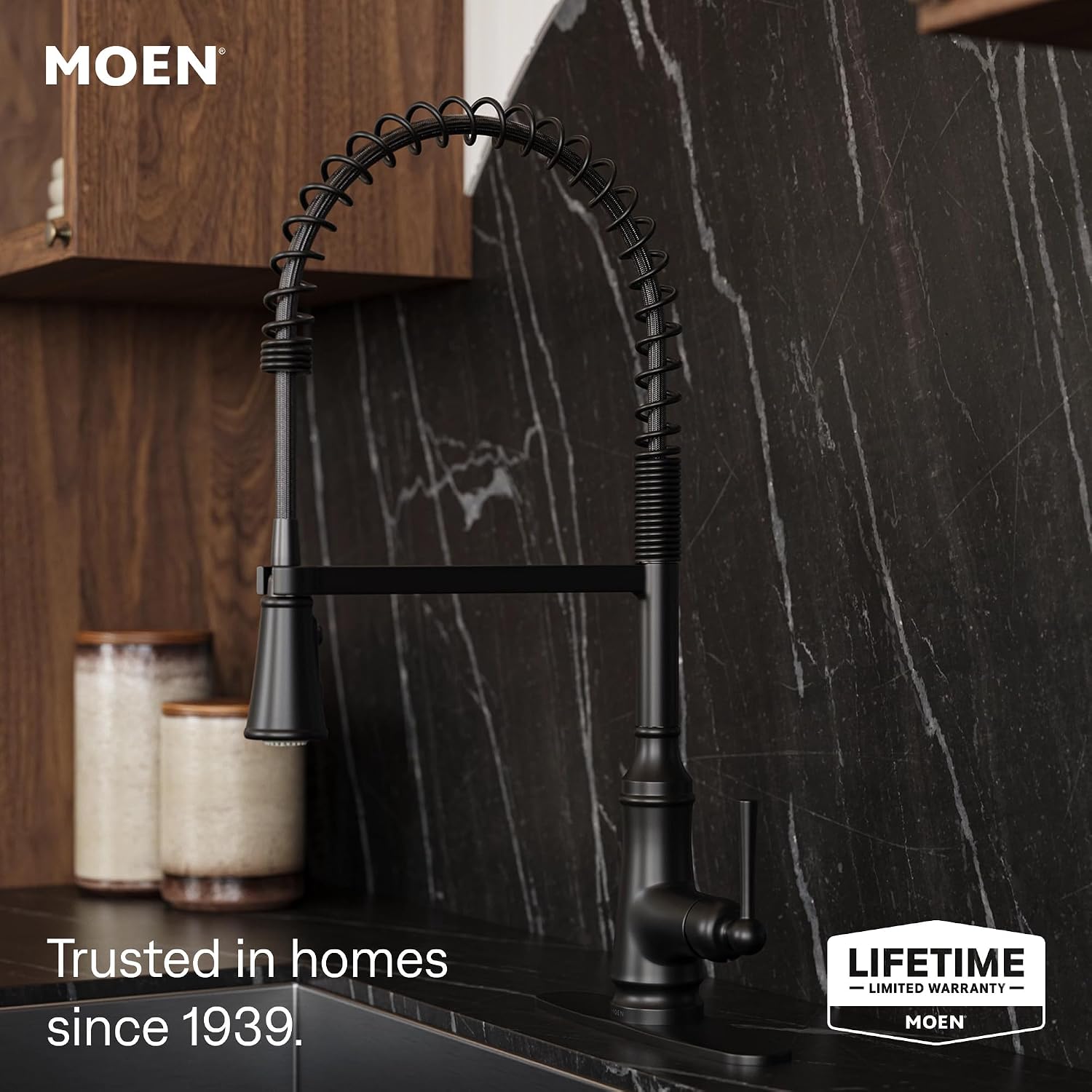 Moen Jaslynn Spring Pulldown Kitchen Faucet, Matte Black, 87638BL