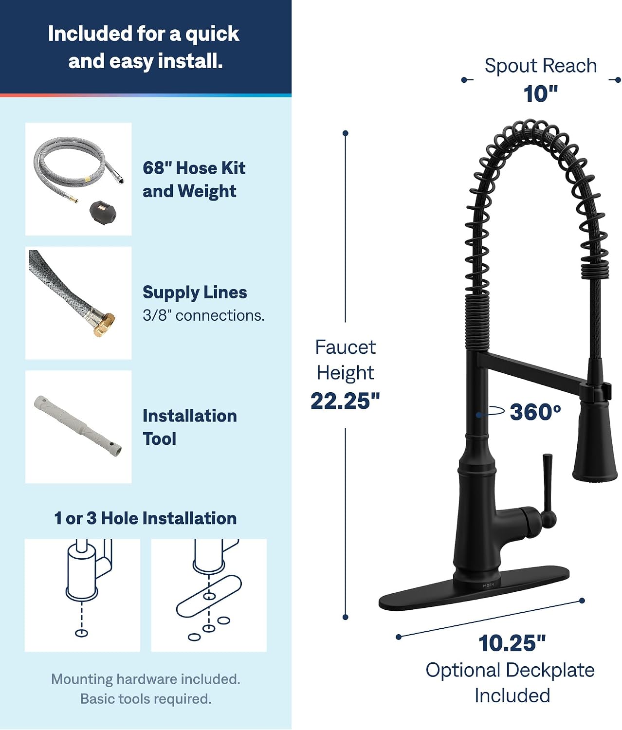 Moen Jaslynn Spring Pulldown Kitchen Faucet, Matte Black, 87638BL