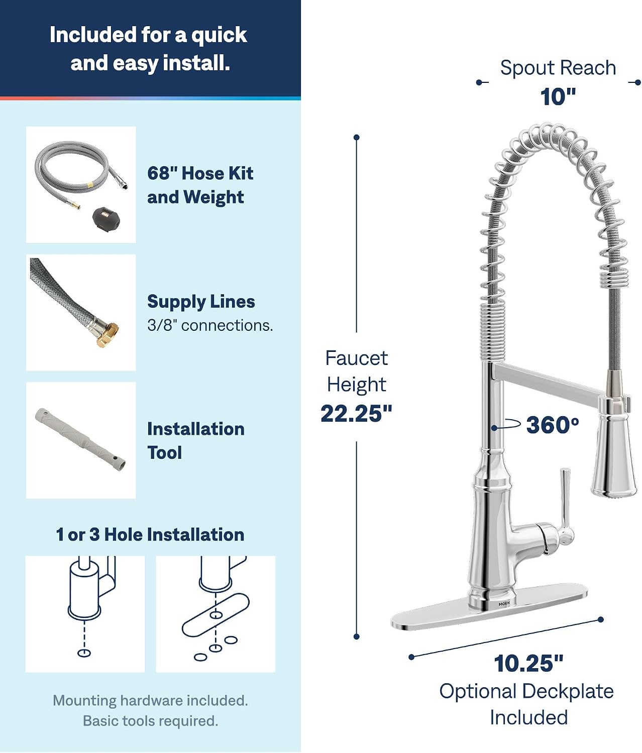 Moen Jaslynn Spring Pulldown Kitchen Faucet, Chrome, 87638